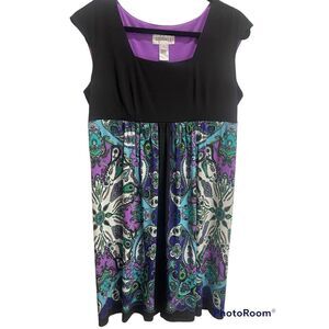 Studio I black and purple paisley jersey dress size 12